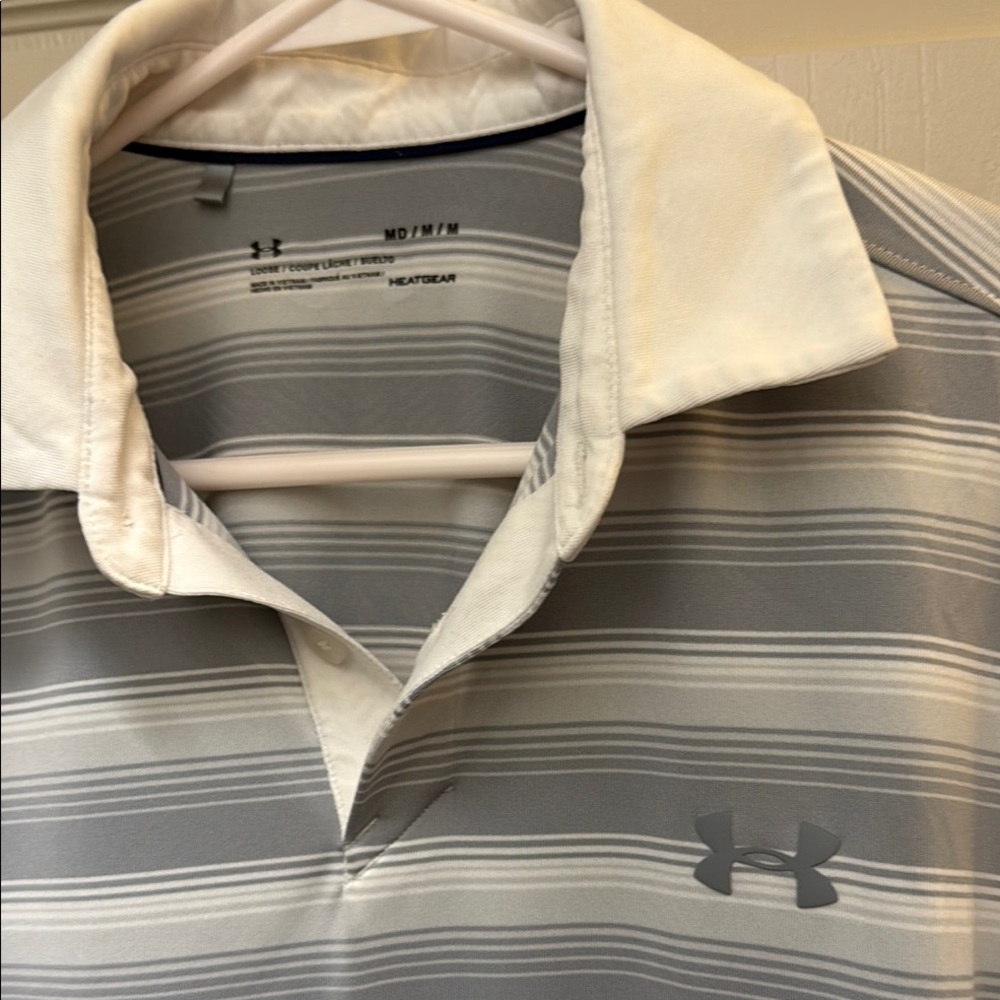 Under Armour Men's Gray Striped Polo Shirt